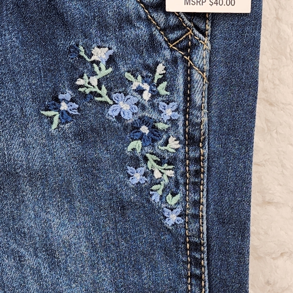 Osh Kosh B'gosh Kid's Denim Floral Embroidery Overalls - 3T - Picture 3 of 7